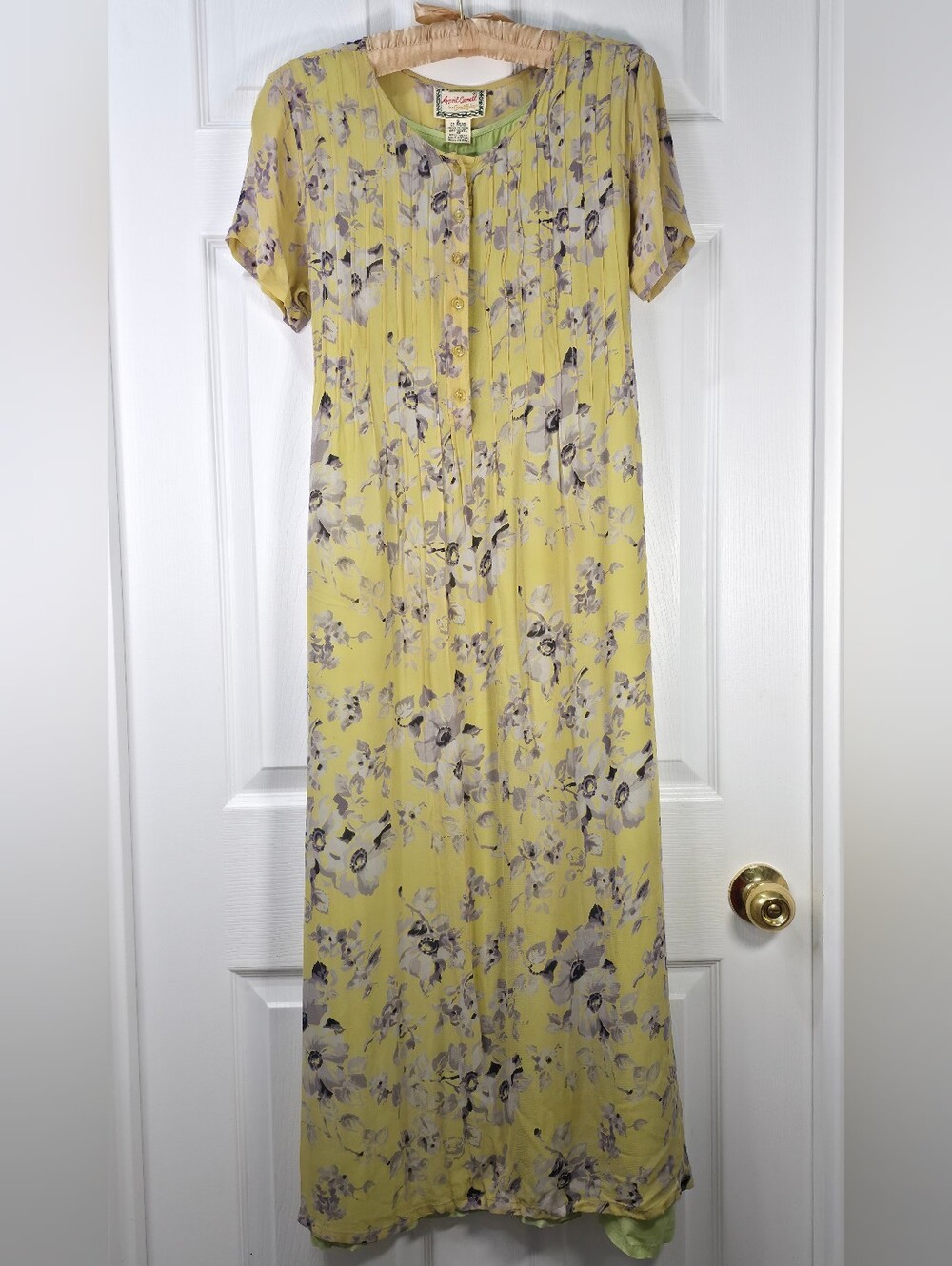 April Cornell 90s Sheer Yellow Floral Maxi Dress Set S Cotton & Rayon Cottagecor - Picture 2 of 9
